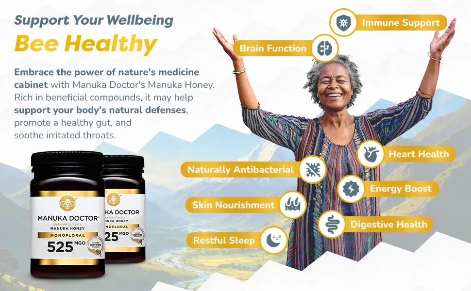 Wellness module with icons for immune support, brain function and digestive health around lifestyle photography